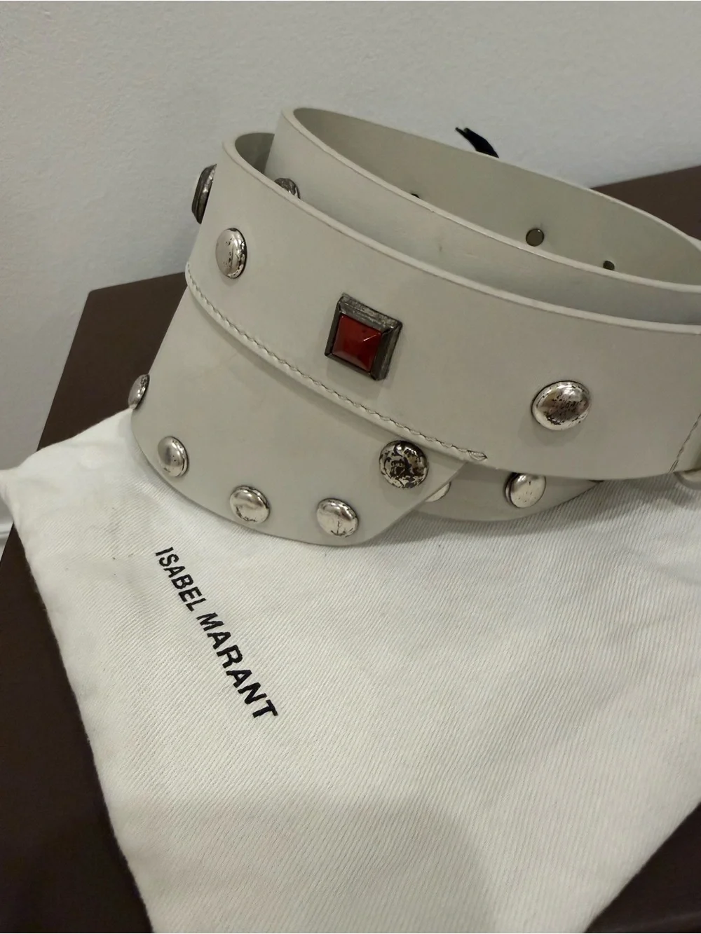 Isabel Marant Ivory Studded Leather Corset Waist Belt Size M NEW